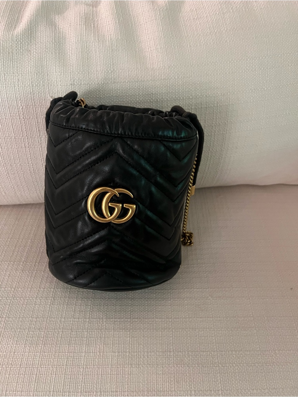 Gucci Black Quilted GG Marmont Mini Bucket Bag with Gold Hardware